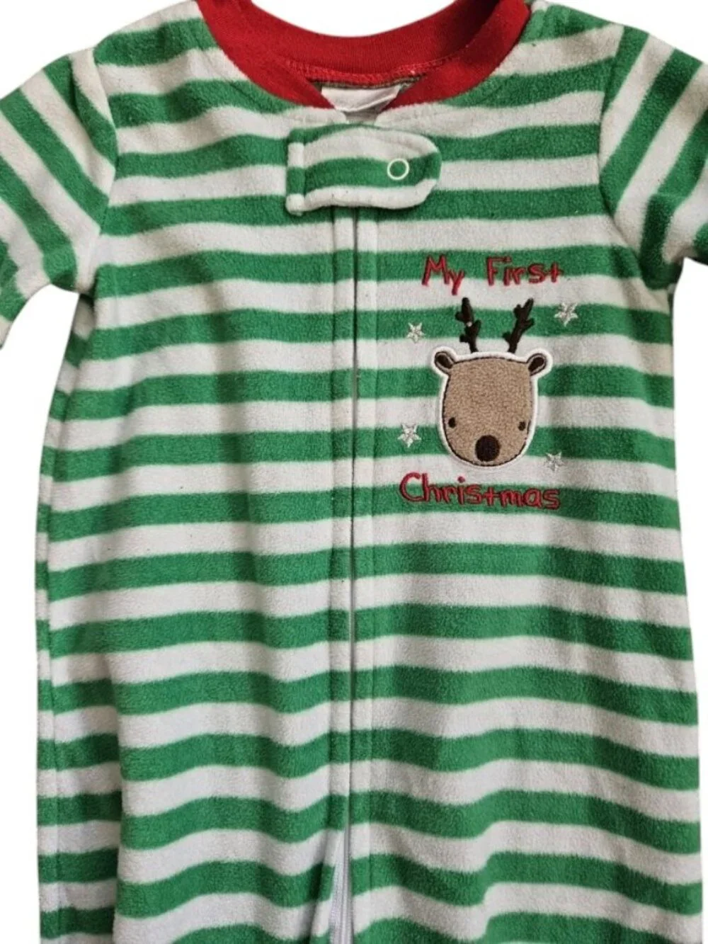 ABSORBA Green Striped MY FIRST CHRISTMAS Fleece Sleeper 6-12 months